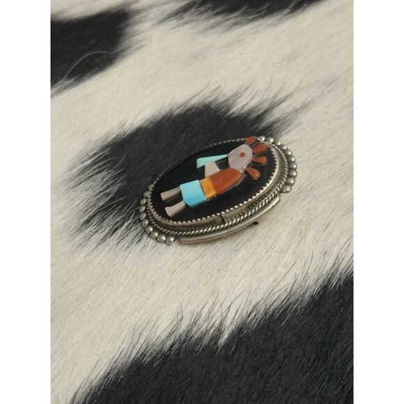 Zuni Native American Sterling Pin Pendant Kokopelli Turquoise Coral Bev Estate - Picture 9 of 10